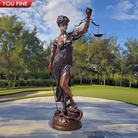 YOUFINE célèbre déesse de coulée grandeur nature classique Bronze bandeau dame Justice avec écailles et statue d'épée