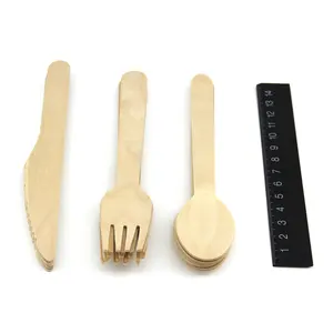 4 In 1 Wrapped With Paper Wooden Fork Knife Teaspoon Disposable Cutlery Kits