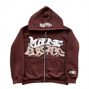 Sweat-shirt à capuche zippé unisexe, streetwear, impression 3D en relief, coupe ample, vêtements d'automne, 100% coton, tissu French Terry, manches régulières - Product Image 2