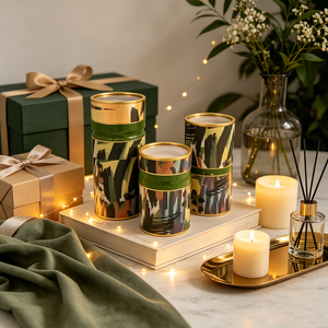 Bocaux en céramique à motifs abstraits avec bandes vertes pour une décoration bohème moderne - Product Image 6