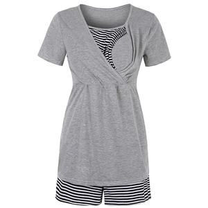 Ensemble de pyjamas <span class=keywords><strong>pour</strong></span> femmes enceintes vêtements de nuit de maternité vêtements d'allaitement été coton allaitement vêtements de nuit vêtements de <span class=keywords><strong>maison</strong></span> - Product Image 4