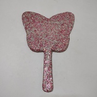 2024 nouveau papillon forme luxe brillant maquillage miroir portable bling diamant strass poche miroir salon miroir