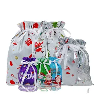 Nieuwe Stijl Kerst Cadeau Snoep Verpakking Tassen Trekkoord Tas Plastic Traktatie Xmas Snoep Cadeau Zakjes Voor Kinderen Verjaardag Snack Verpakking