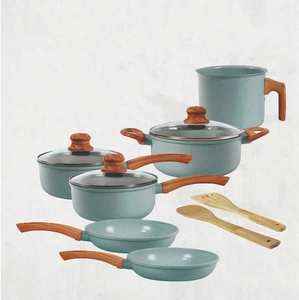 Modern Ceramic Marble Coated Pot Pan Glass Lids Bakelite Handles Non-Stick 6-Piece Aluminum <b>Cookware</b> <b>Set</b> <b>Induction</b> Compatible - Product Image 2