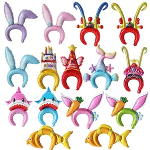 Inflável Cabelo Hoop Foil Balão Coelho Macaco Rei Ópera Headband Balões Festa de Aniversário Dia das Crianças Decoração Balão