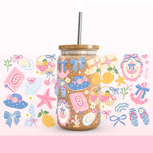 Hot Girls 16oz Glass Can Wrap Cute Pink Bow Daisy Floral Iced Coffee Cut File Taza de tamaño personalizado para Book Lover Estética Coquette - Product Image 5