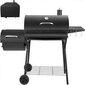 Barbecue vertical commercial moderne en fer, avec fumoir à charbon de bois double offset, revêtement poudré, pour jardin, avec flamme pliable, vente en gros - Product Image 1