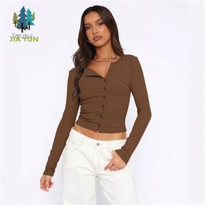 Bestseller Damen Quadratischer Ausschnitt Gestrickte Bluse Langarm Slim <span class=keywords><strong>Fit</strong></span> Atmungsaktives Casual T-Shirt - Product Image 3