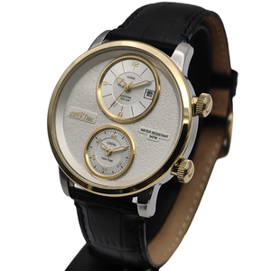 Reloj de Hombre de Doble Hora con Logotipo de Marca Personalizado al por Mayor OEM, con 2 Movimientos, Caja de Acero Inoxidable 316L y Correa de Cuero de Becerro P4560M - Product Image 5