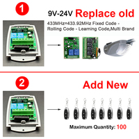Récepteur universel de télécommande de porte de Garage, 433MHz, 9V-24V, 2 canaux, commande de contrôleur de commutateur
