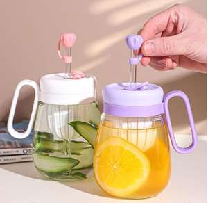 Vaso de Vidrio Transparente con Tapa y Pajita para Café Helado, Té, Leche, Agua y Bebidas - Product Image 3