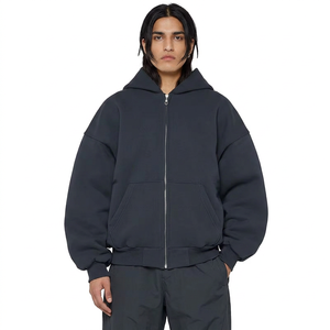 Custom heavyweight cotton drop shoulder vintage washed men 500 Gsm boxy zip up hoodie cropped boxy double zipped hoodies - Product Image 1