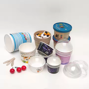 Custom Logo Printed Ice Cream Cup Frozen Yogurt Gelato Bowls 3/4/5/8/12/16OZ Disposable Single Wall Paper Cup With Lid and Spoon