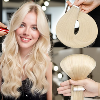Extensions de cheveux naturels double épaisseur à bandes adhésives, 10 pièces, 30 cm # 60 mèches blond platine lisses double face Remy (10g)