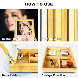 Espejo de Maquillaje Compacto Plegable de Madera de Lujo con Iluminación y Logotipo Personalizado, Organizador de Joyas y Almacenamiento, Venta al Por Mayor - Product Image 5