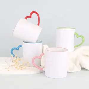 Gloway Oem LOGO 11oz Herz griff Helle Farben Rand Moderne Kaffeetassen Milch becher Keramik Sublimation becher Für Valentinstag Geschenk