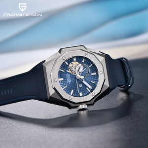 Reloj mecánico automático PAGANI DESIGN para hombre, caja cuadrada, esfera de cristal de 13,5 mm, esfera azul de acero inoxidable, resistente al agua 100M - Product Image 2