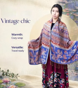 Châles Rétro Élégants en Pashmina pour Femmes, Directement de l'Usine, Magnifiques Écharpes Jacquard à Pompons, Poncho Ethnique Personnalisable - Product Image 6