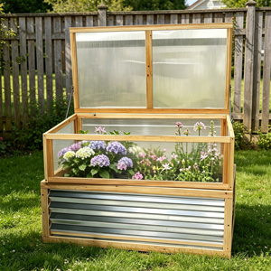 Heavy-duty Wood Frame Raised Garden Bed Hinged Lift-Up Greenhouse Cold Frame Cover Eco-Friendly Outdoor Indoor Home <b>Trellis</b> - Product Image 1