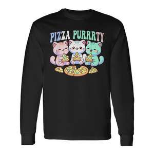 T-shirt à manches longues avec chatons mignons kawaii mangeant de la pizza Purrrrty Pastel - Product Image 1