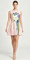 Großhandel Maßgeschneidertes Damen Einfarbiges Ärmelloses Rosa A-Linien-Minikleid mit Reißverschlüssen 3D-Blumenapplikation Tropfen-Stickerei für Cocktailpartys