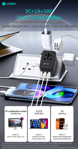 Adattatore da Viaggio COTECi GaN 100W PD Caricatore Rapido USB-<span class=keywords><strong>A</strong></span> e Tipo <span class=keywords><strong>C</strong></span> Internazionale Tutto in Uno 3 Prese AC Adattatore Universale da Viaggio - Product Image 4