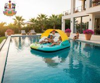 Île flottante gonflable robuste 6 personnes avec auvent pare-soleil, grand transat de piscine pour fêtes au lac et divertissements aquatiques en extérieur