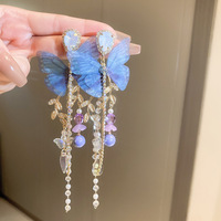 Zooying argent aiguille ensemble diamant cristal perle boucles d'oreilles rétro lumière luxe longues boucles d'oreilles frais doux goujons pour les femmes