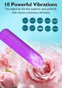 Mini vibratore proiettile viola impermeabile per donna 10 modalità Full Silicone G-Spot capezzolo ricaricabile rossetto giocattolo del sesso sicuro per - Product Image 2