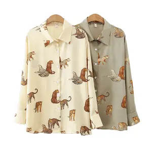 Женские блузки с цифровым принтом животных, Лидер продаж, шифоновый хлопковый топ, элегантные женские рубашки