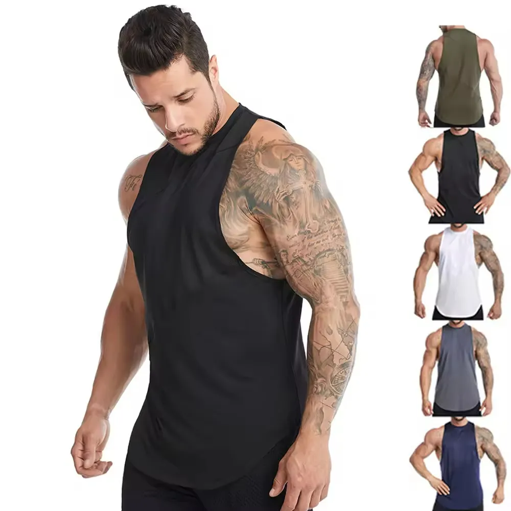 RUICHI Custom Men Sports Gym Plus Size Tank Top Vest Quick Dry Slim Fit Soft Sportswear Summer Sleeveless Cut Off T Shirt