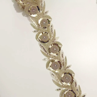 Vente en Gros Galon de Dentelle Luxe Perlé Accessoires de Couture Dentelle Brodé de Paillettes 3D pour Vêtements A400