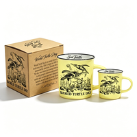Tasses à café de camping en céramique avec motif tortue de mer imprimé sur mesure, style rétro vintage, aspect émaillé, tasse souvenir en grès avec rebord
