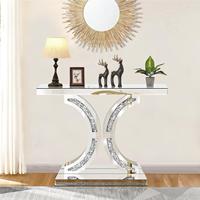 Décoration de table console moderne en verre miroir avec diamant écrasé pour meubles de salon, meubles de table d'angle, argent