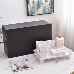 Ceramic Luxury Couple Wedding Mouthwash Cup Set Western Black and White Porcelain Bathroom Set - Product Image 4