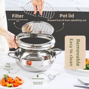Durable 304 Food Grade Stainless Steel Deep Fryer Flying <strong>Pot</strong> with Thermometer for Home and Restaurant Kitchens - Product Image 6