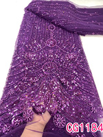 Vente chaude Fournisseur d'or Tissu en dentelle à paillettes vertes de haute qualité Perles Tulle Broderie Dentelle à paillettes Tissu perlé
