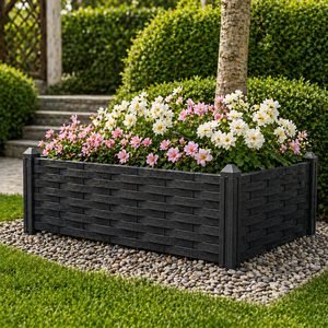 Valla decorativa entrelazada 2 en 1, caja de flores plegable de plástico con aspecto de ratán para bordes de jardín. - Product Image 6