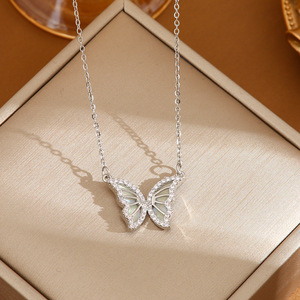 Butterfly Pendant Necklace <b>Titanium</b> Steel Zircon Hollow <b>Chain</b> O-Shaped <b>Chain</b> 41-50cm Women's Fashion Jewelry - Product Image 4