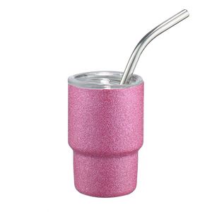 Mini-gobelet en acier inoxydable brillant effet diamant de 2 oz avec paille, pour expresso, liqueur, ou comme tasse à café, design mignon - Product Image 1