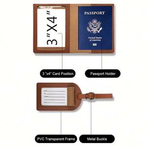 Porte-passeport en cuir PU noir et rose avec étiquette à bagages et porte-passeport, <span class=keywords><strong>personnalisable</strong></span> avec logo, pour voyage, cadeau, protège-passeport - Product Image 4