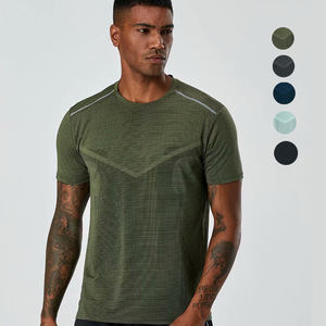 T-shirt de sport pour homme, coupe musclée, 88% polyester, 12% élasthanne, respirant, compression, <span class=keywords><strong>anti</strong></span>-transpiration, jacquard, pour la salle de sport et l'entraînement - Product Image 2