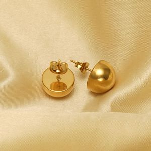 थोक सरल आधा दौर लंबी सुई कान की बाली महिलाओं के लिए 18K सोना मढ़वाया स्टेनलेस स्टील चिकनी गेंद संवर्धन बाली - Product Image 4