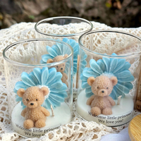 Bougies personnalisées mignonnes parfumées Teddy Daisy, parfum floral, bougies en forme de fleurs et d'ours roses pour souvenir de baptême, cadeaux d'anniversaire