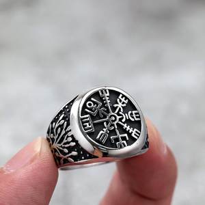 Stainless Steel Men's <b>Ring</b> Hip Hop Round Geometric Plant Pattern Gift Jewelry - Product Image 3