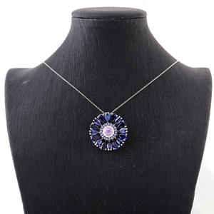 2025 baru gaya kustom bunga Cluster liontin 925 perak murni biru korundum + zirkon wanita mode perhiasan liontin hadiah - Product Image 4