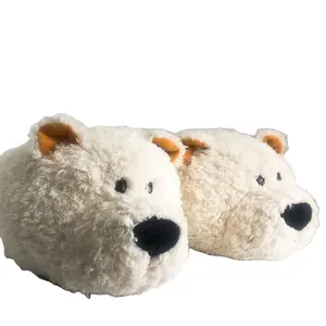 Pantoufles d'hiver en peluche OEM, pantoufles d'intérieur, pantoufles ours polaire personnalisées en peluche PVC Carton personnalisé blanc chaussures d'hiver EN71