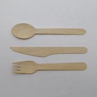 Ensemble de couverts en bois jetables et biodégradables (cuillère, fourchette, couteau)