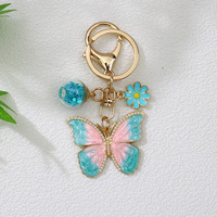 Porte-clés Papillon Violet en Métal Émaillé Mignon pour Femme, Breloque de Sac Fleur Perle, Breloque de Sac à Main, Accessoire Porte-clés Coloré en Strass
