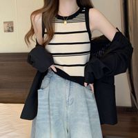 Novedad: Chaleco de Punto Corto sin Mangas a Rayas para Mujer, Top Casual Vintage al por Mayor